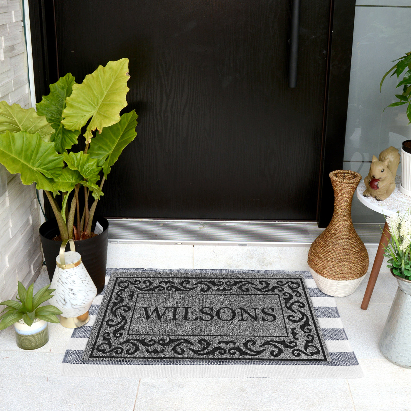 Decor Loop Rolling Scrolls Border Personalized Doormats