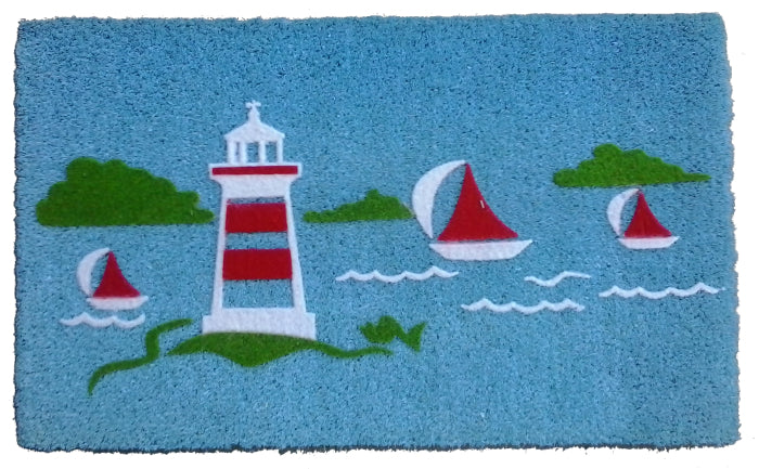 Yatch Light House Flocked Vinyl Coir Doormat