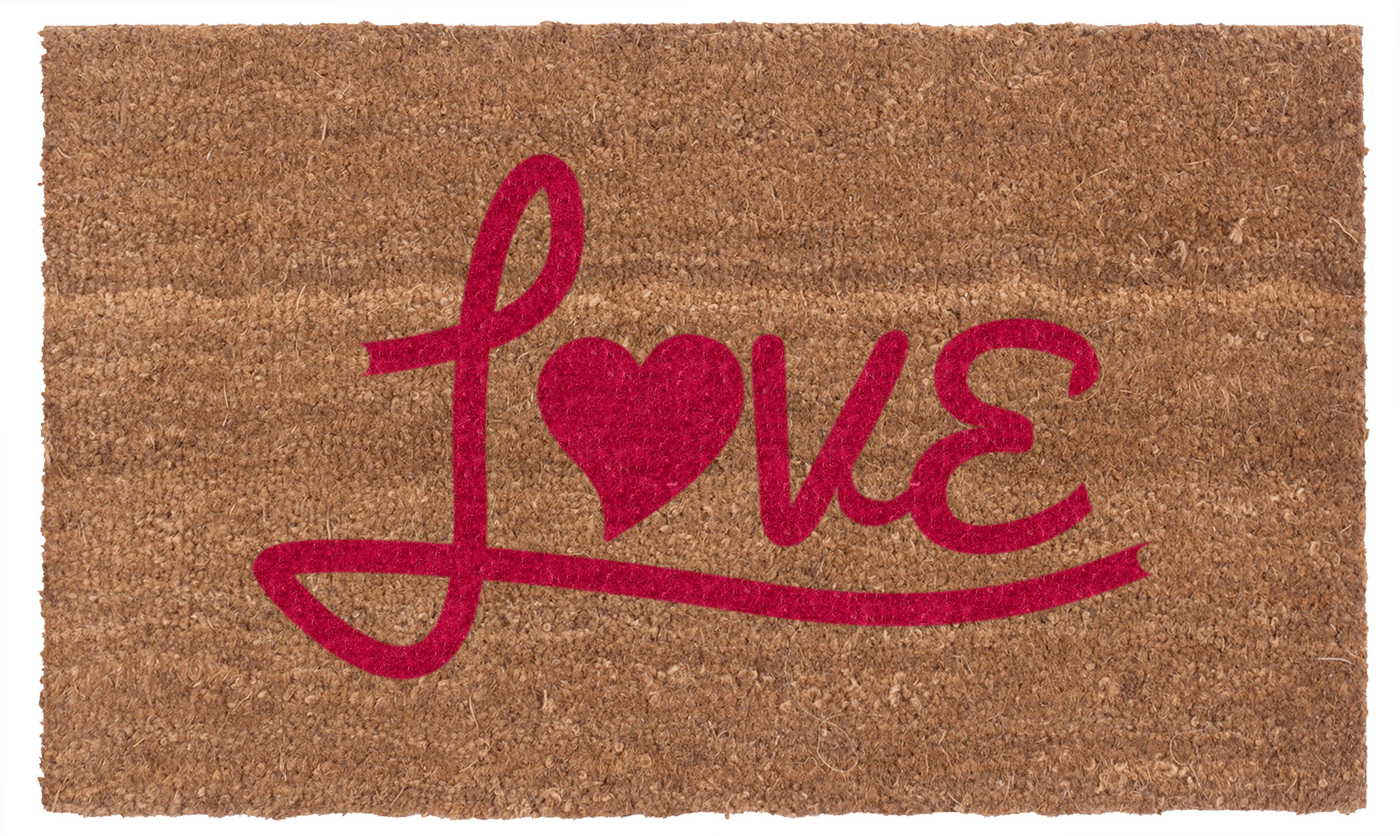 Love Heart Coco Red Vinyl Coir Doormat